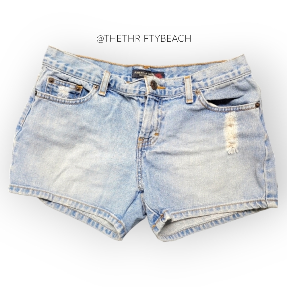 American Eagle Light Wash Distressed Denim Shorts